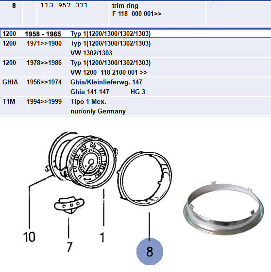 Lai Kam Wah Sdn. Bhd. Specialist in VW Aircooled Parts - 113957371 - Speedometer Ring