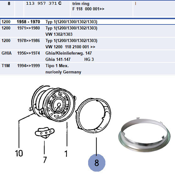 Lai Kam Wah Sdn. Bhd. Specialist in VW Aircooled Parts - 113957371C - Speedometer Ring