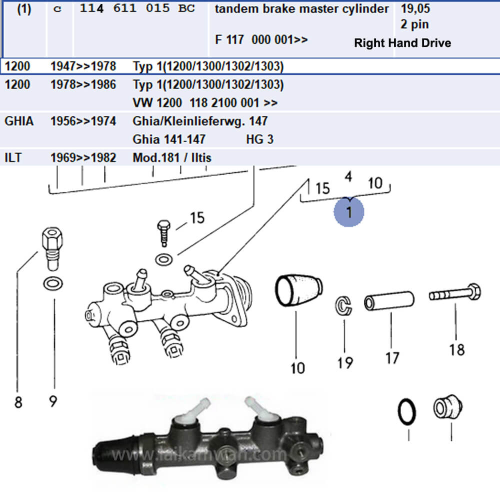 Lai Kam Wah Sdn. Bhd. Specialist in VW Aircooled Parts - 114611015BC - Master Cylinder
