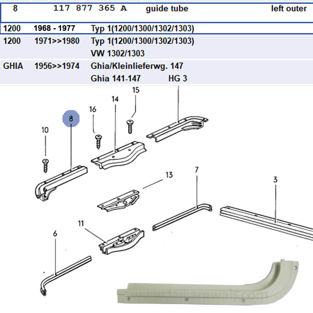 Lai Kam Wah Sdn. Bhd. Specialist in VW Aircooled Parts - 117877365A - Sun Roof Cable Channel