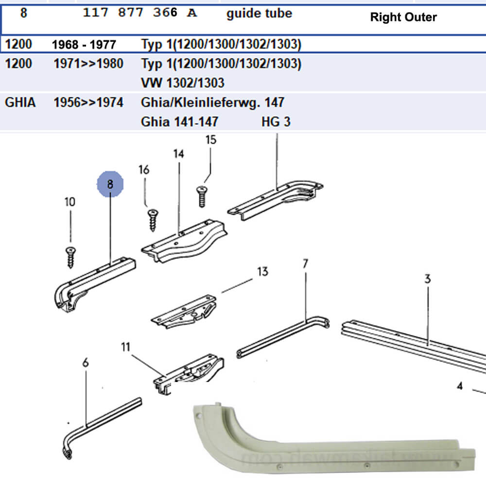 Lai Kam Wah Sdn. Bhd. Specialist in VW Aircooled Parts - 117877366A - Sun Roof Cable Channel