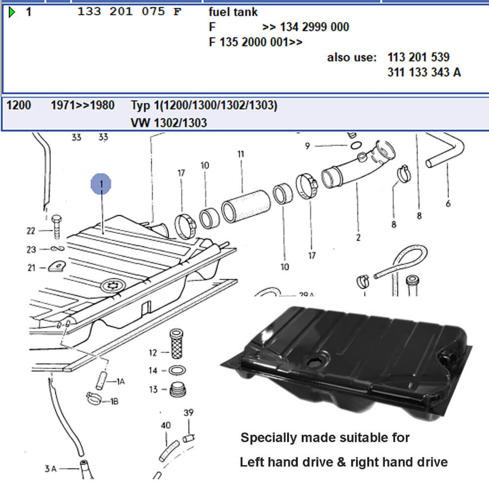 Lai Kam Wah Sdn. Bhd. Specialist in VW Aircooled Parts - 133201075F - Fuel Tank (for carburetor engines)