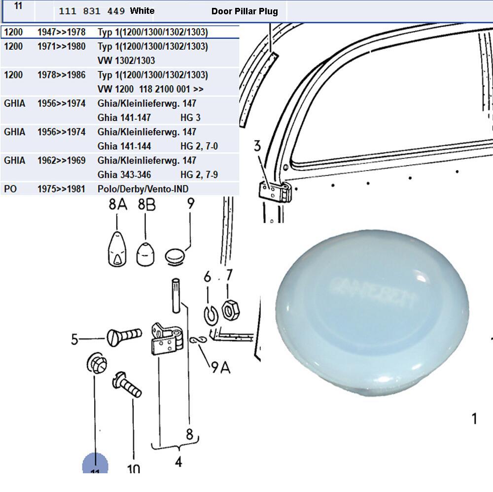 Lai Kam Wah Sdn. Bhd. Specialist in VW Aircooled Parts - 111831449 WHITE - Door plug