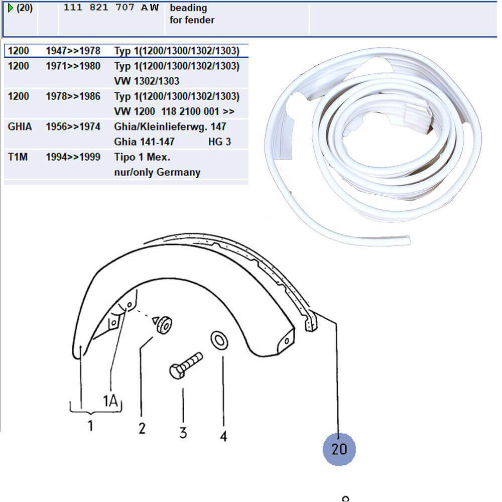 Lai Kam Wah Sdn. Bhd. Specialist in VW Aircooled Parts - 111821707AW - Beading for Fender (White)