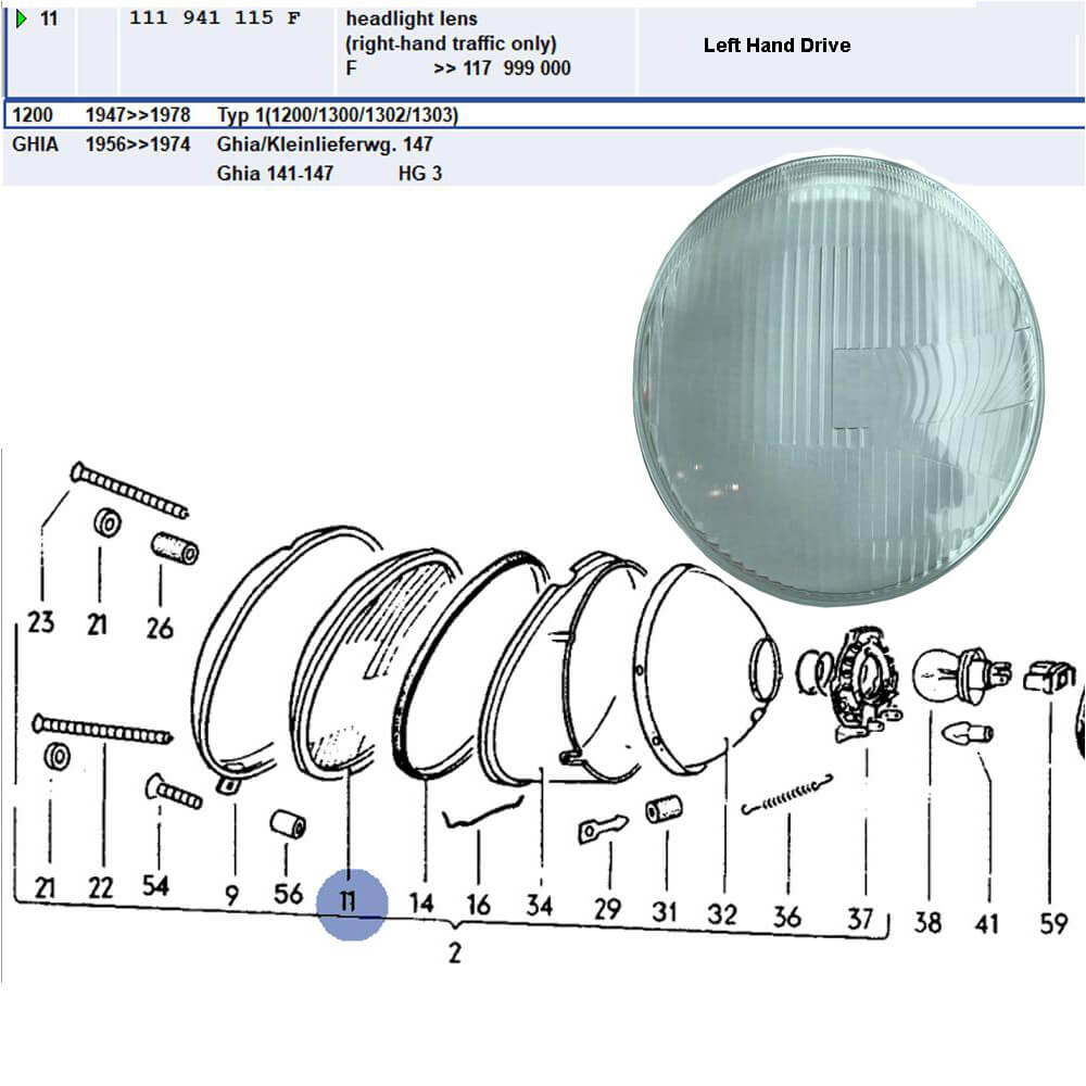 Lai Kam Wah Sdn. Bhd. Specialist in VW Aircooled Parts - 111941115F - Headlamp Glass - LHD