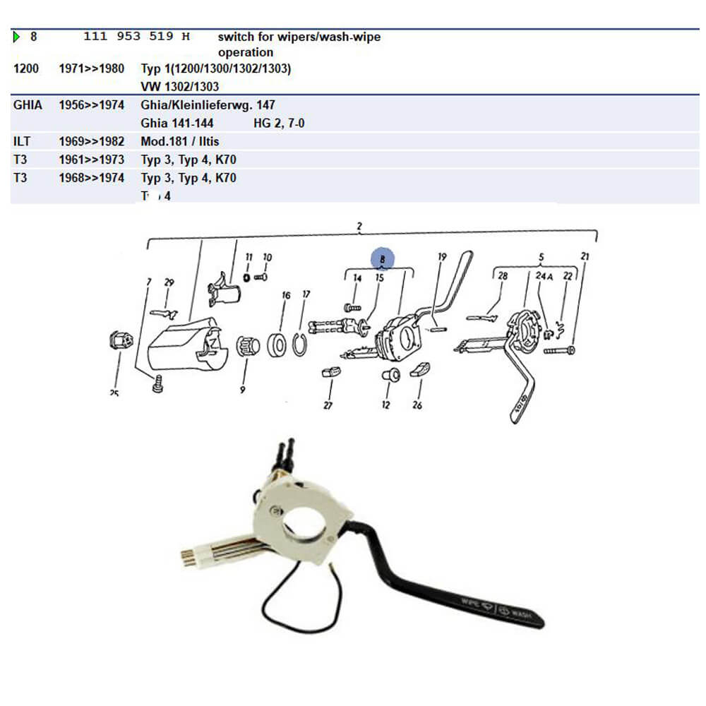 Lai Kam Wah Sdn. Bhd. Specialist in VW Aircooled Parts - 111953519H - Wiper Switch (4 wires)