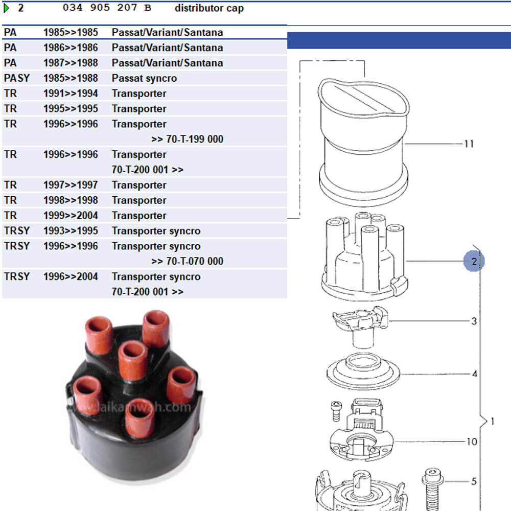 Lai Kam Wah Sdn. Bhd. Specialist in VW Aircooled Parts - 034905207B - Distributor Cap