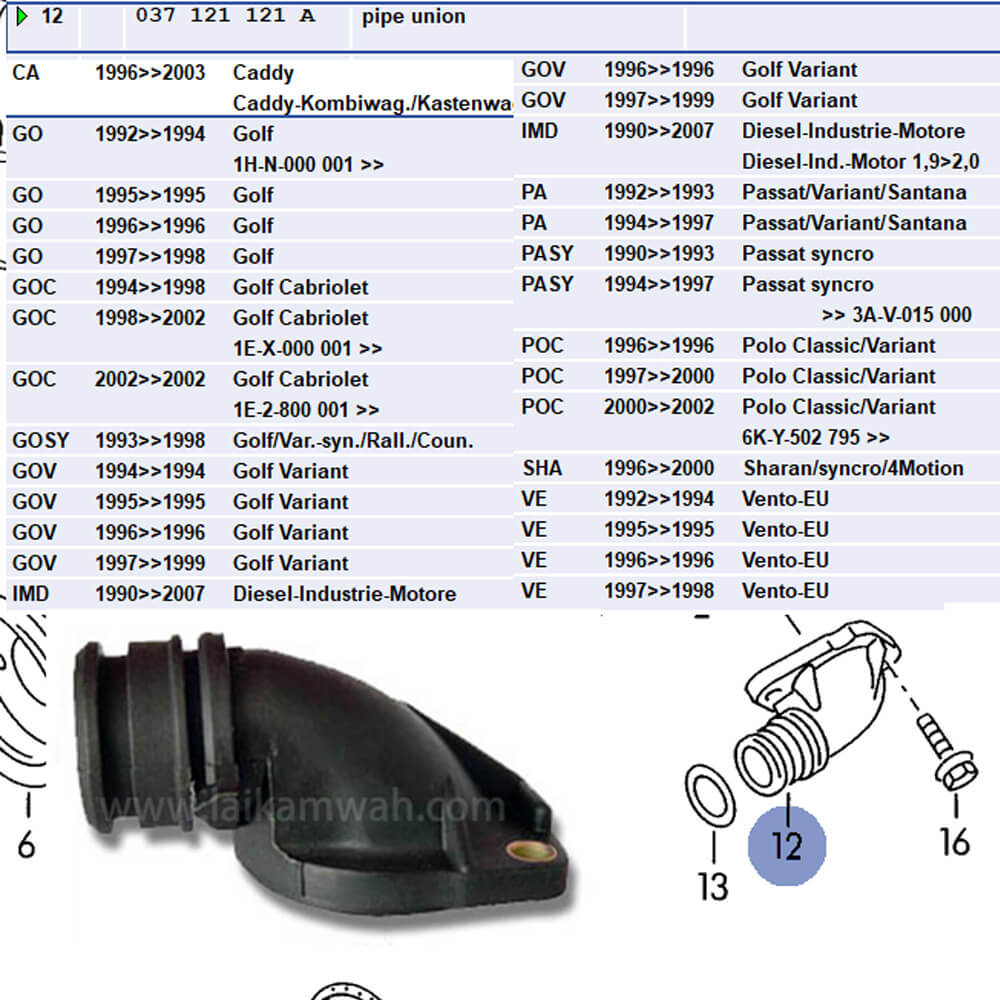 Lai Kam Wah Sdn. Bhd. Specialist in VW Aircooled Parts - 037121121A - Water Flange