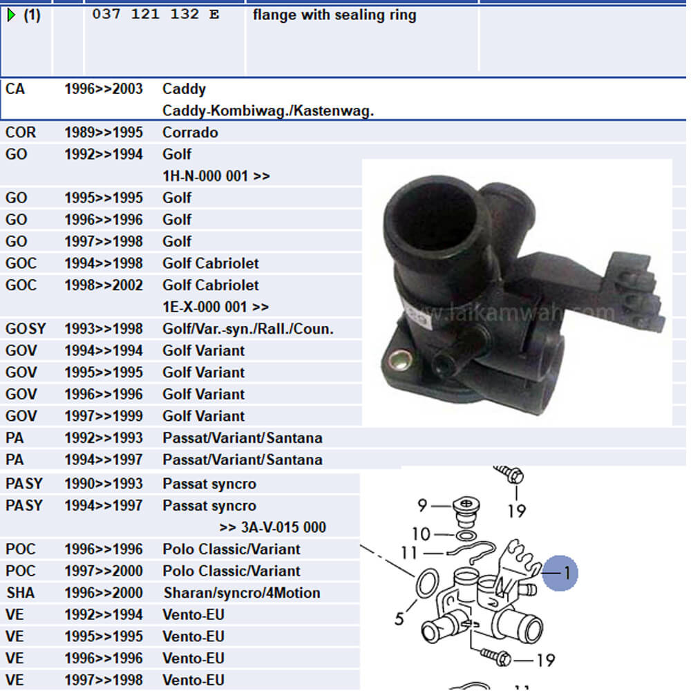 Lai Kam Wah Sdn. Bhd. Specialist in VW Aircooled Parts - 037121132E - Water Flange