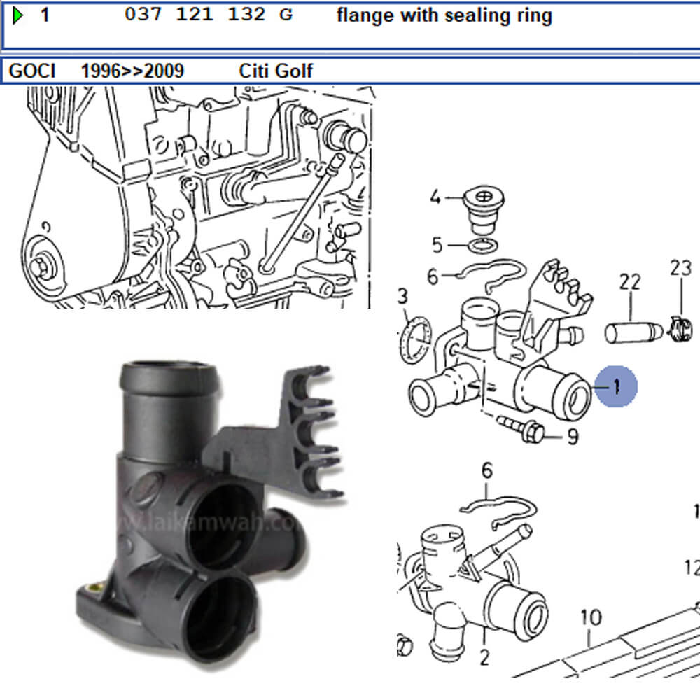 Lai Kam Wah Sdn. Bhd. Specialist in VW Aircooled Parts - 037121132G - Water Flange