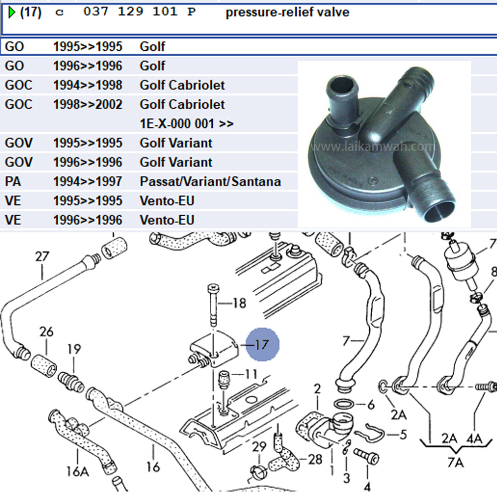 Lai Kam Wah Sdn. Bhd. Specialist in VW Aircooled Parts - 037129101P - Breather Valve