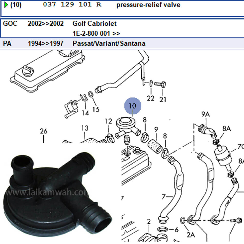 Lai Kam Wah Sdn. Bhd. Specialist in VW Aircooled Parts - 037129101R - Breather Valve