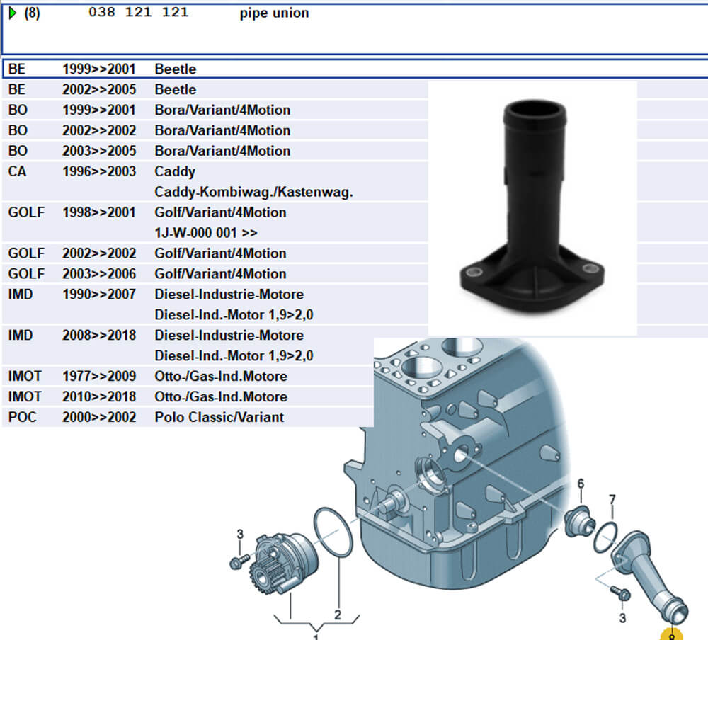 Lai Kam Wah Sdn. Bhd. Specialist in VW Aircooled Parts - 038121121 - Water Flange