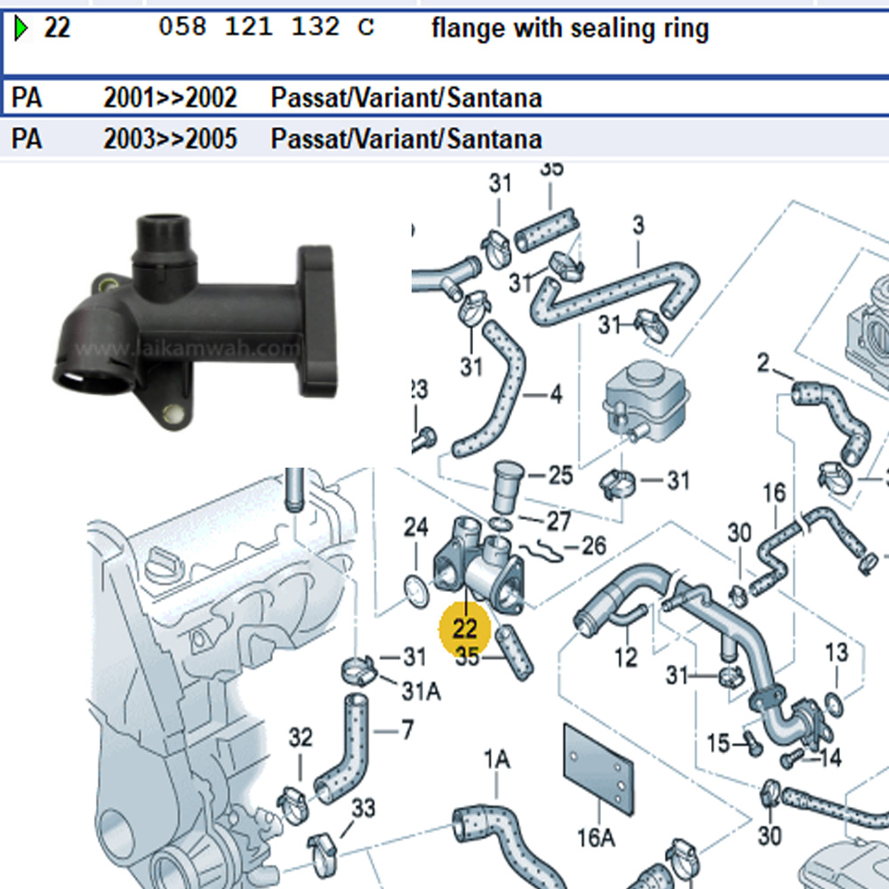 Lai Kam Wah Sdn. Bhd. Specialist in VW Aircooled Parts - 058121132C - Water flange