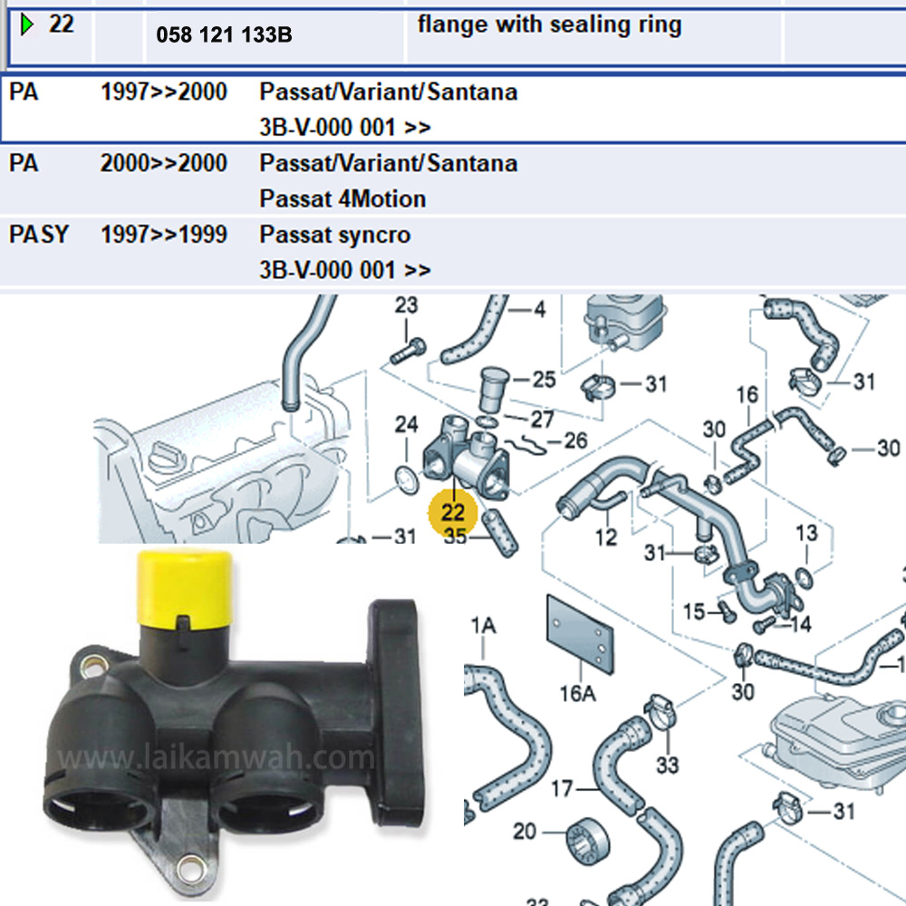 Lai Kam Wah Sdn. Bhd. Specialist in VW Aircooled Parts - 058121133B - Water flange