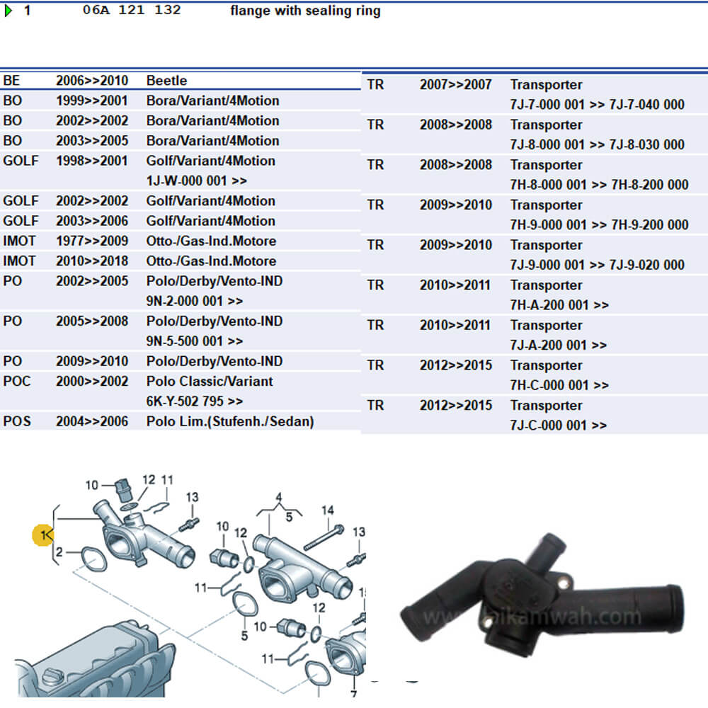 Lai Kam Wah Sdn. Bhd. Specialist in VW Aircooled Parts - 06A121132 - Water flange