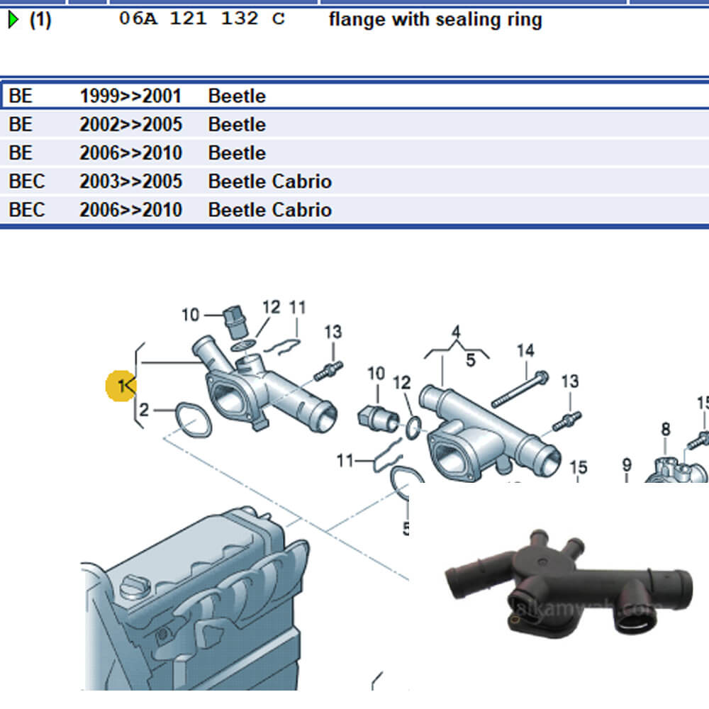 Lai Kam Wah Sdn. Bhd. Specialist in VW Aircooled Parts - 06A121132C - Water Flange