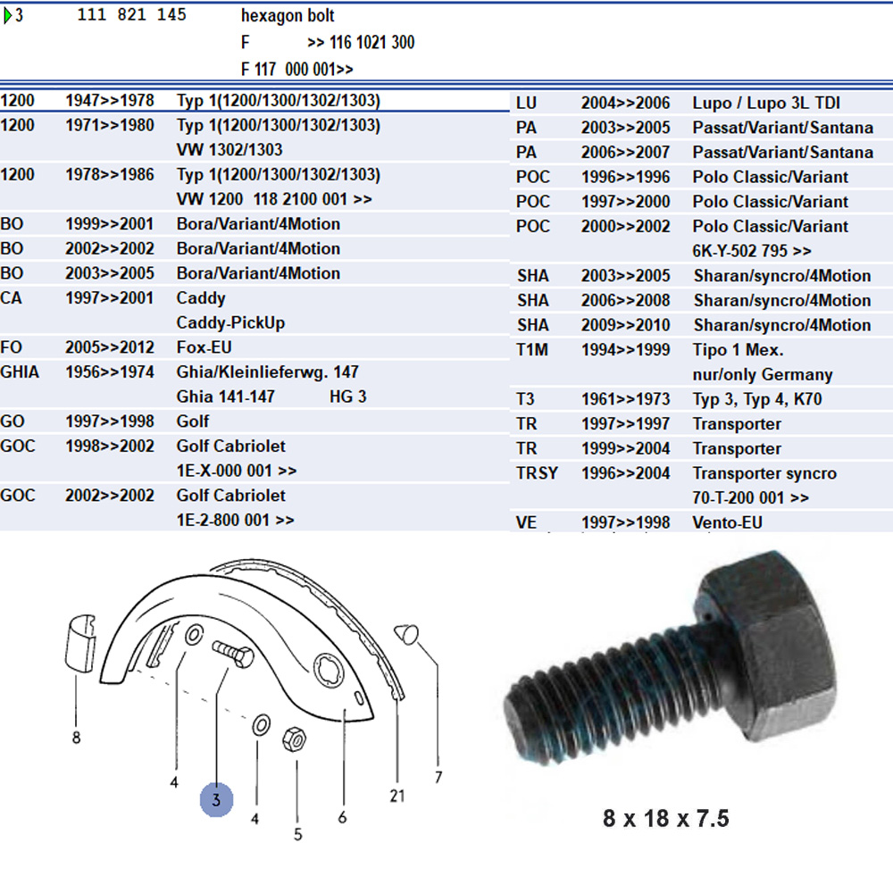 Lai Kam Wah Sdn. Bhd. Specialist in VW Aircooled Parts - 111821145 - Wing Bolt