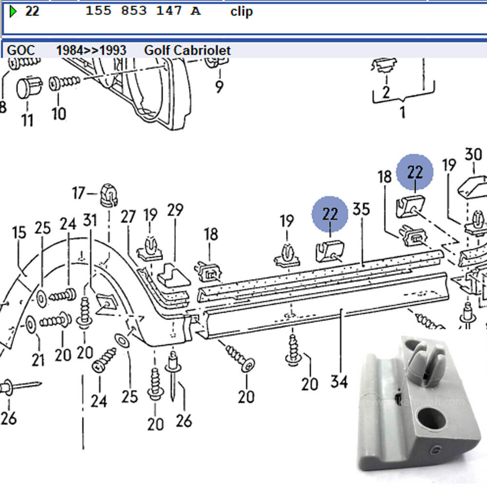 Lai Kam Wah Sdn. Bhd. Specialist in VW Aircooled Parts - 155853147A - Moulding Clip