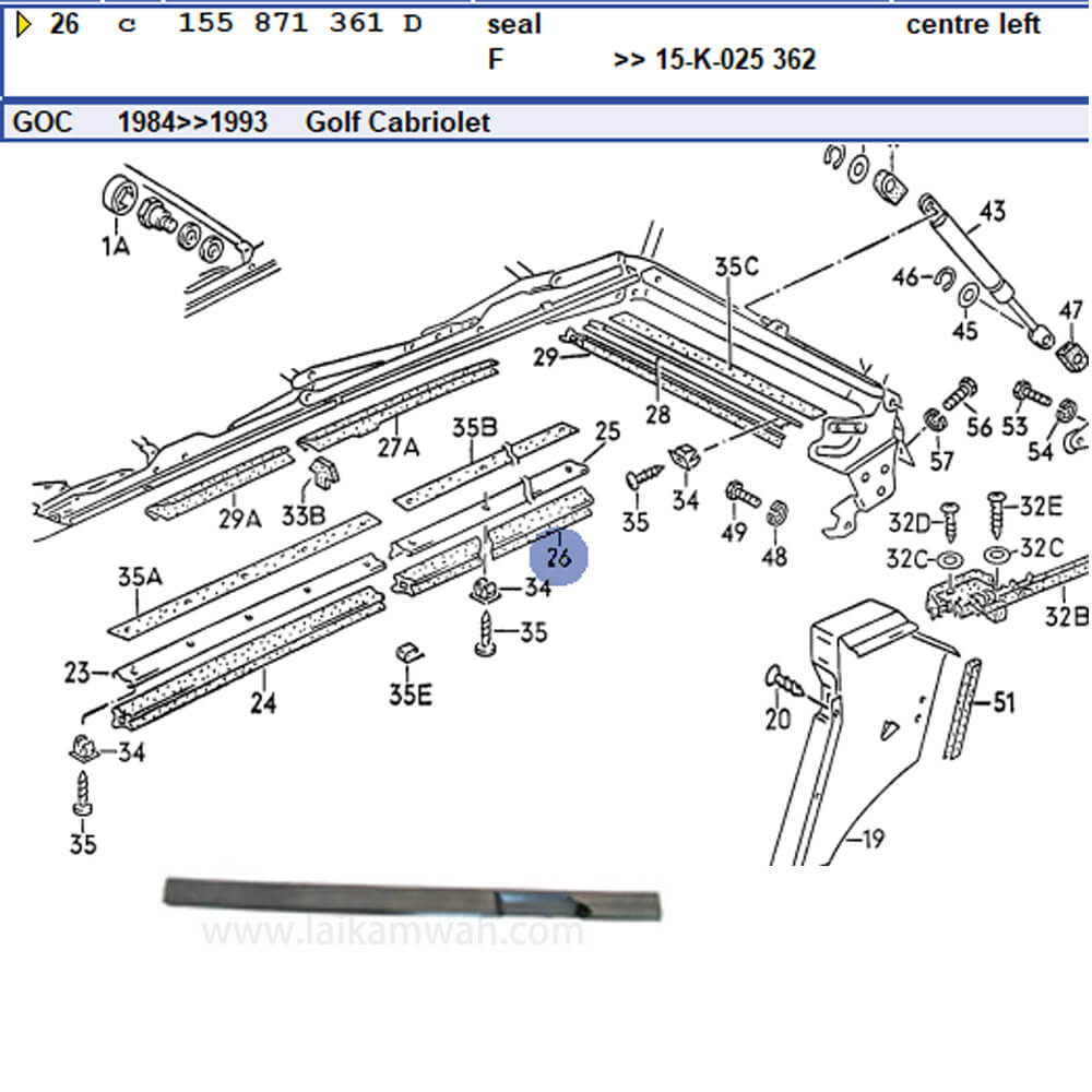 Lai Kam Wah Sdn. Bhd. Specialist in VW Aircooled Parts - 155871361D - Convertible Roof Seal