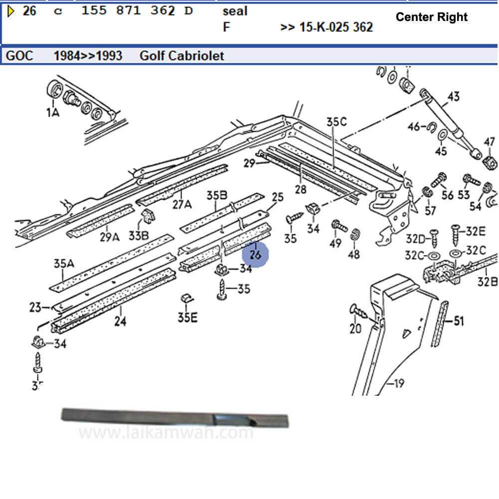 Lai Kam Wah Sdn. Bhd. Specialist in VW Aircooled Parts - 155871362D - Convertible Roof Seal
