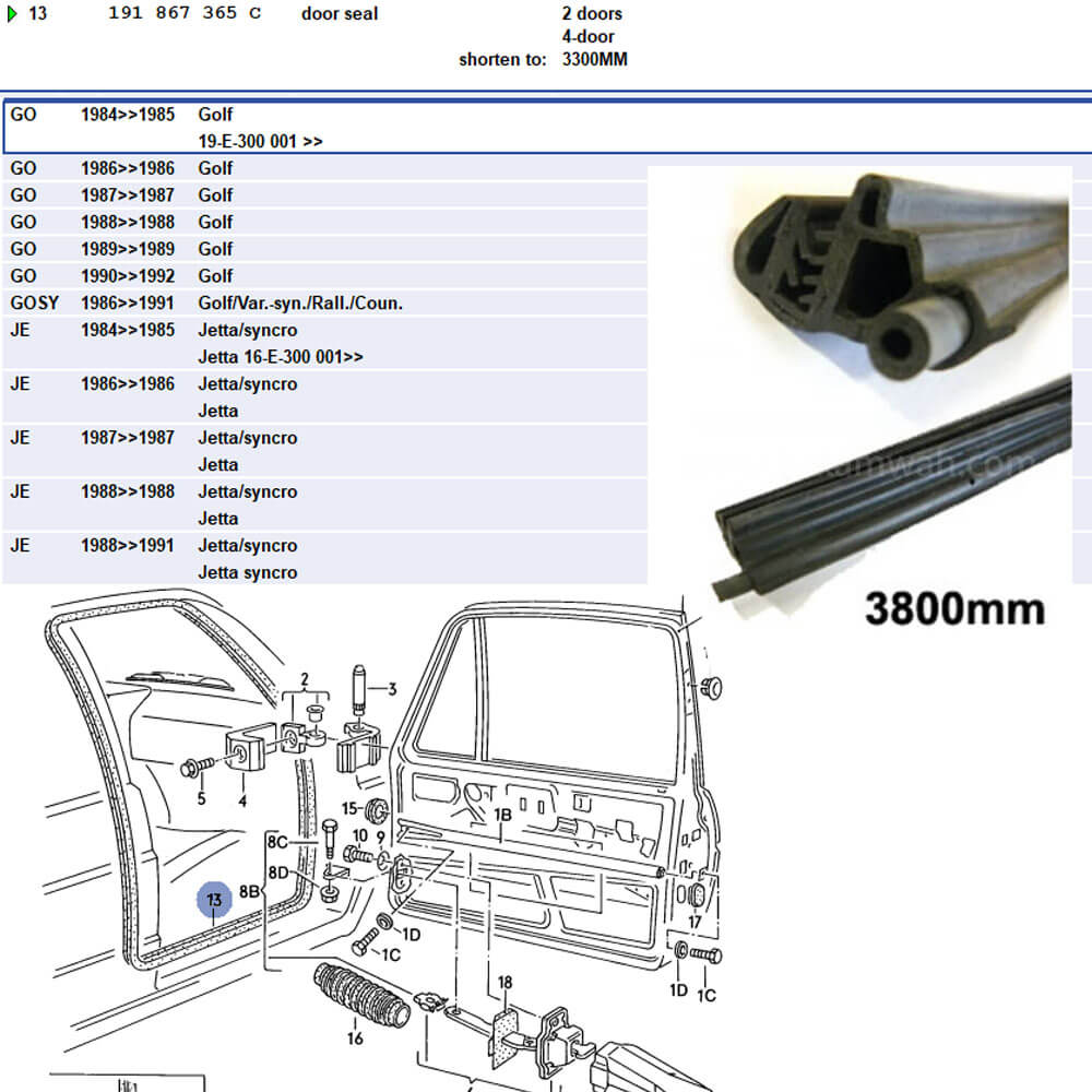 Lai Kam Wah Sdn. Bhd. Specialist in VW Aircooled Parts - 191867365C - Door Seal