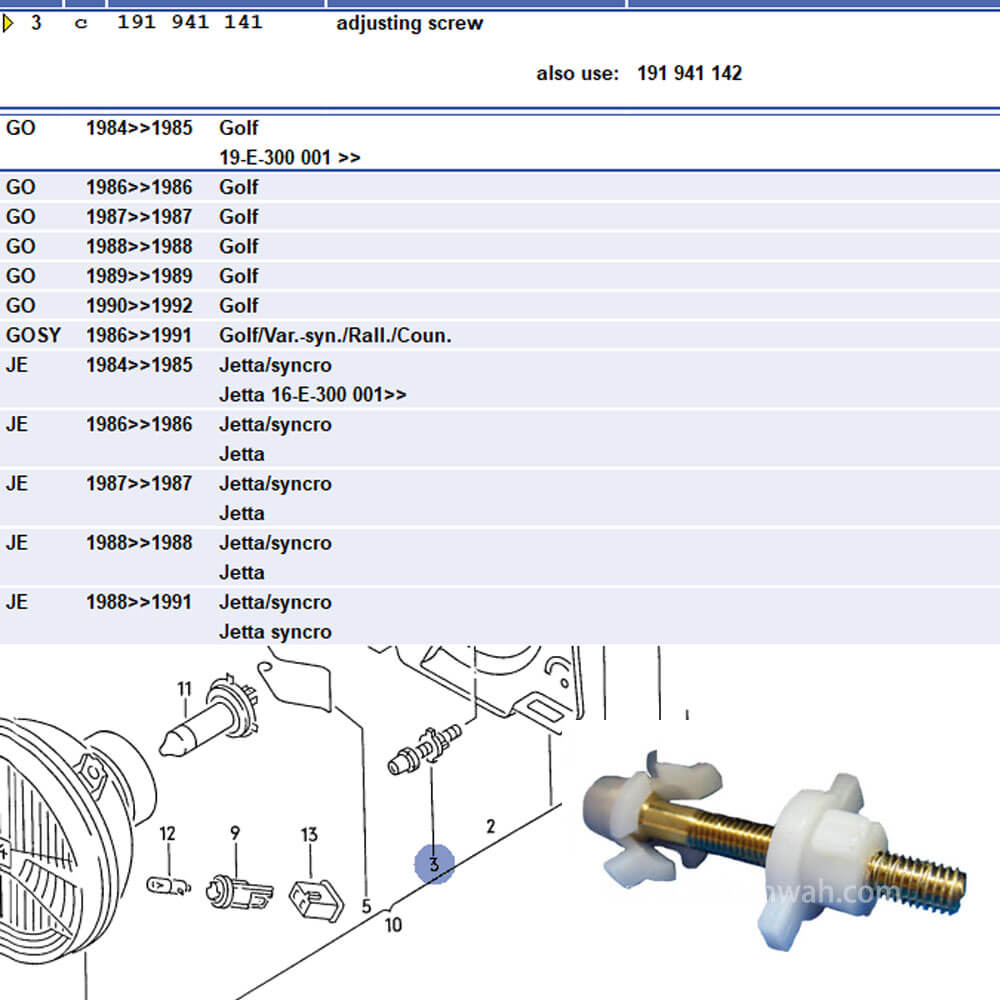 Lai Kam Wah Sdn. Bhd. Specialist in VW Aircooled Parts - 191941141 - Headlamp Adjust Screw