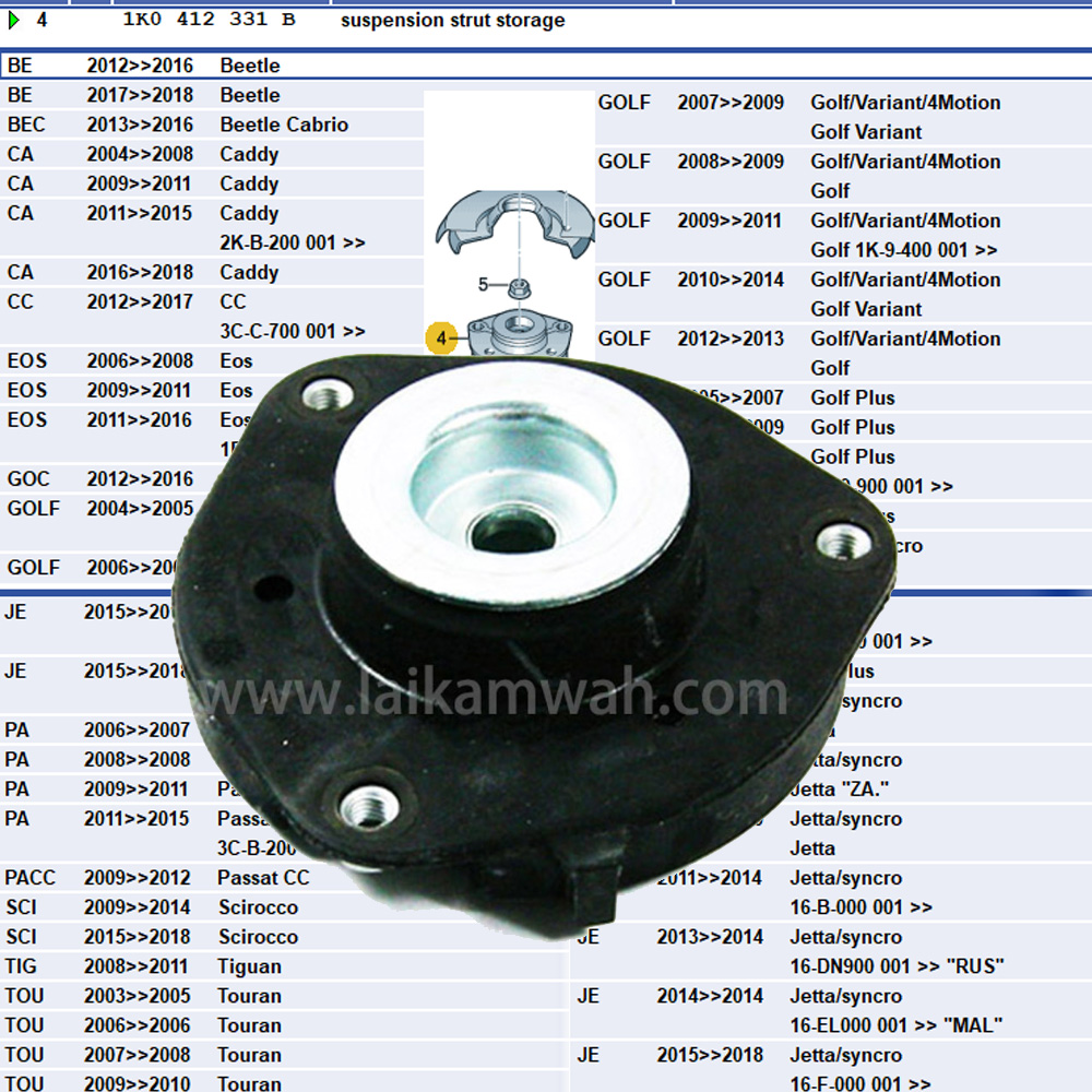 Lai Kam Wah Sdn. Bhd. Specialist in VW Aircooled Parts - 1K0412331B - Rubber Mount