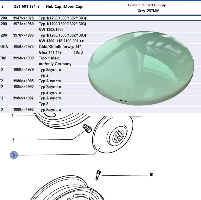 Lai Kam Wah Sdn. Bhd. Specialist in VW Aircooled Parts - 251601151-3 - Moon Cap Coated Painted Hubcap - Grey