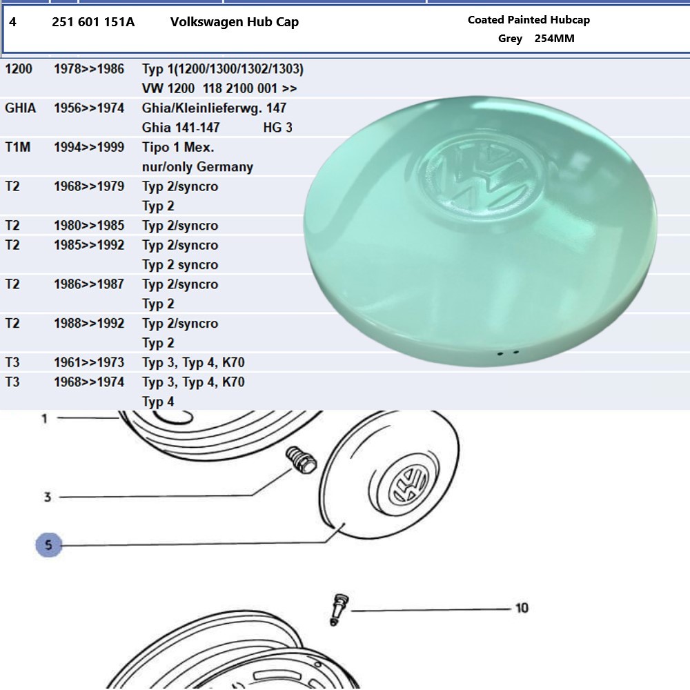 Lai Kam Wah Sdn. Bhd. Specialist in VW Aircooled Parts - 251601151A - Volkswagen Coated Painted Hubcap - Grey