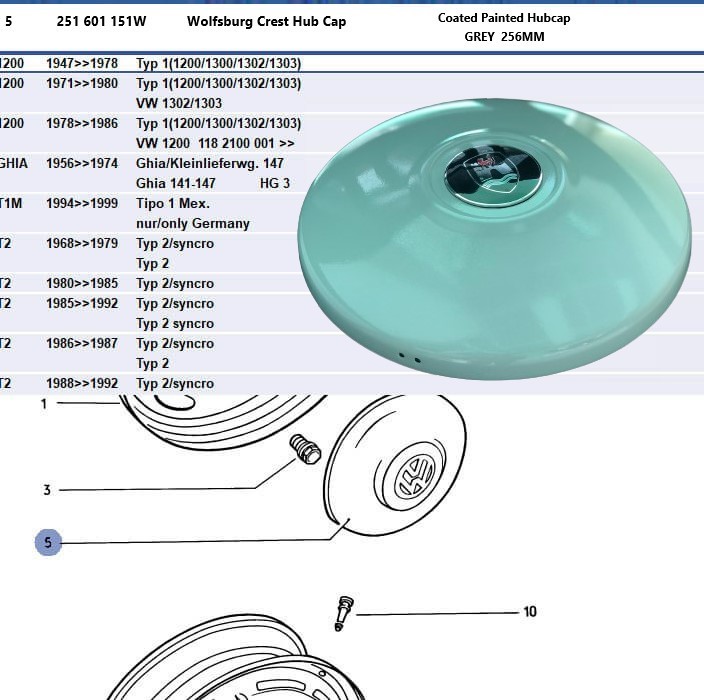 Lai Kam Wah Sdn. Bhd. Specialist in VW Aircooled Parts - 251601151W - Wolfsburg Crest Coated Painted Hubcap - Grey