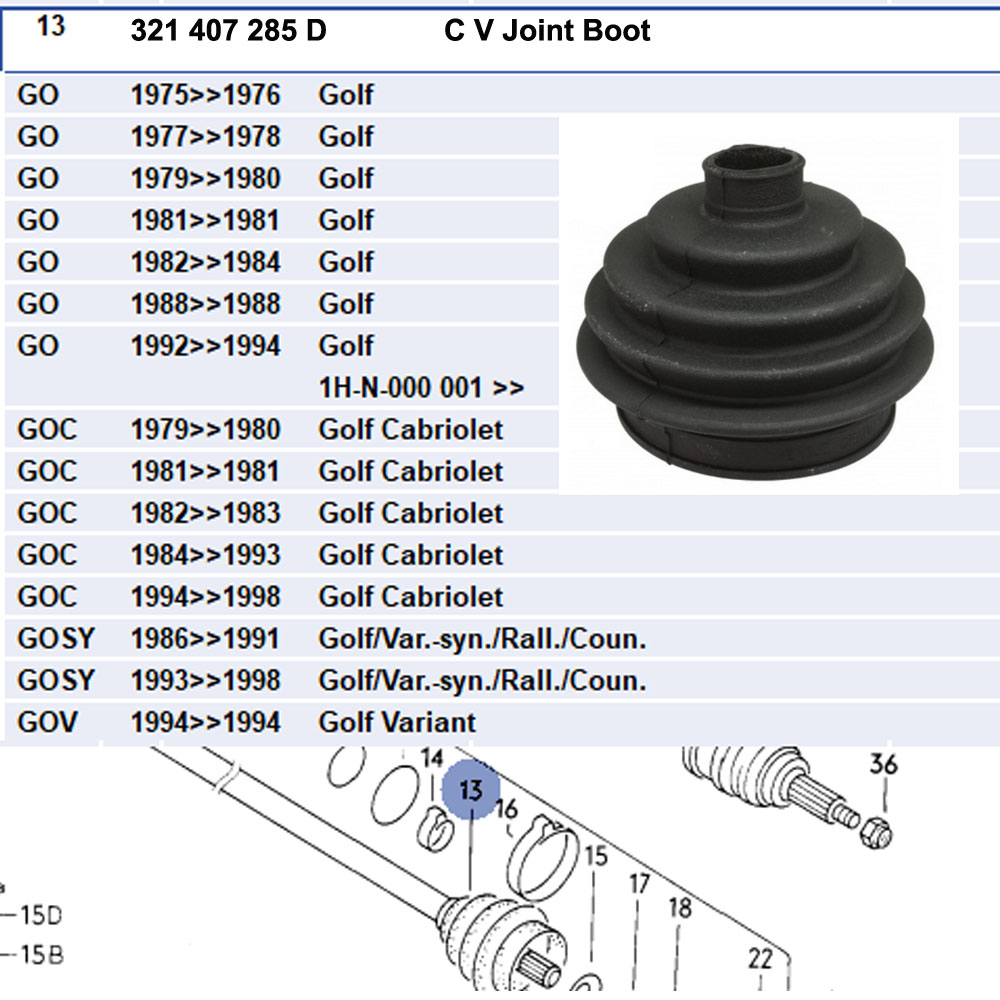 Lai Kam Wah Sdn. Bhd. Specialist in VW Aircooled Parts - 321407285D - CV Joint Boot