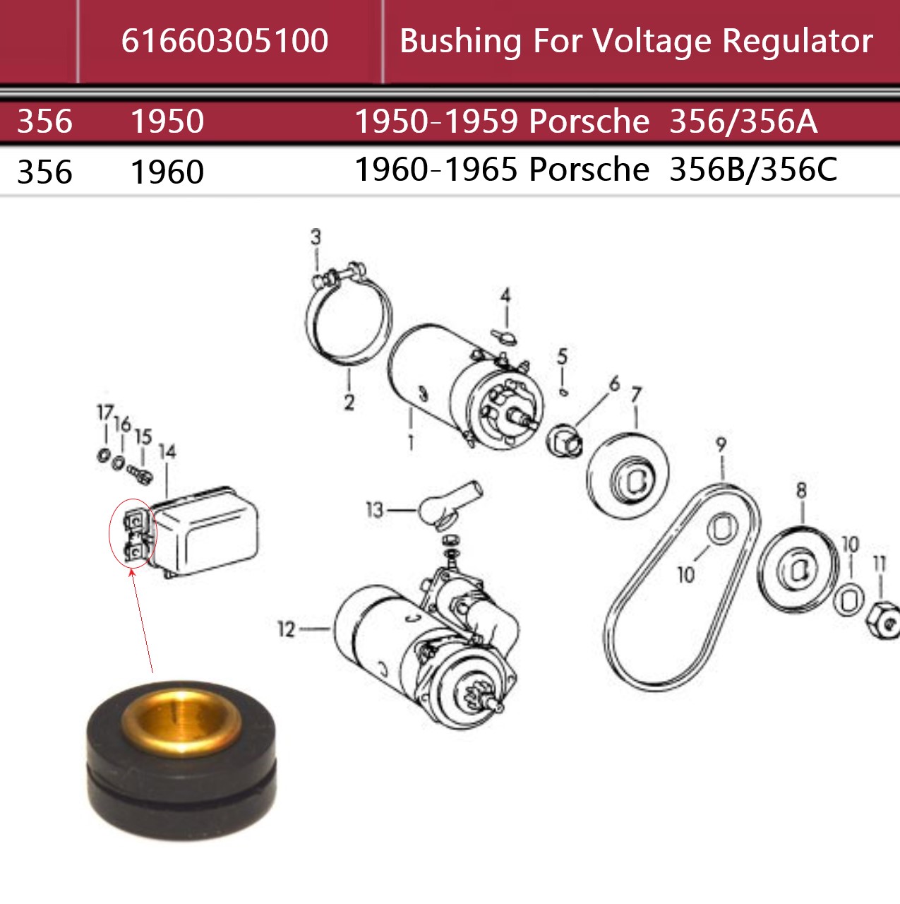 Lai Kam Wah Sdn. Bhd. Specialist in VW Aircooled Parts - 61660305100 - Bushing Voltage Regulator