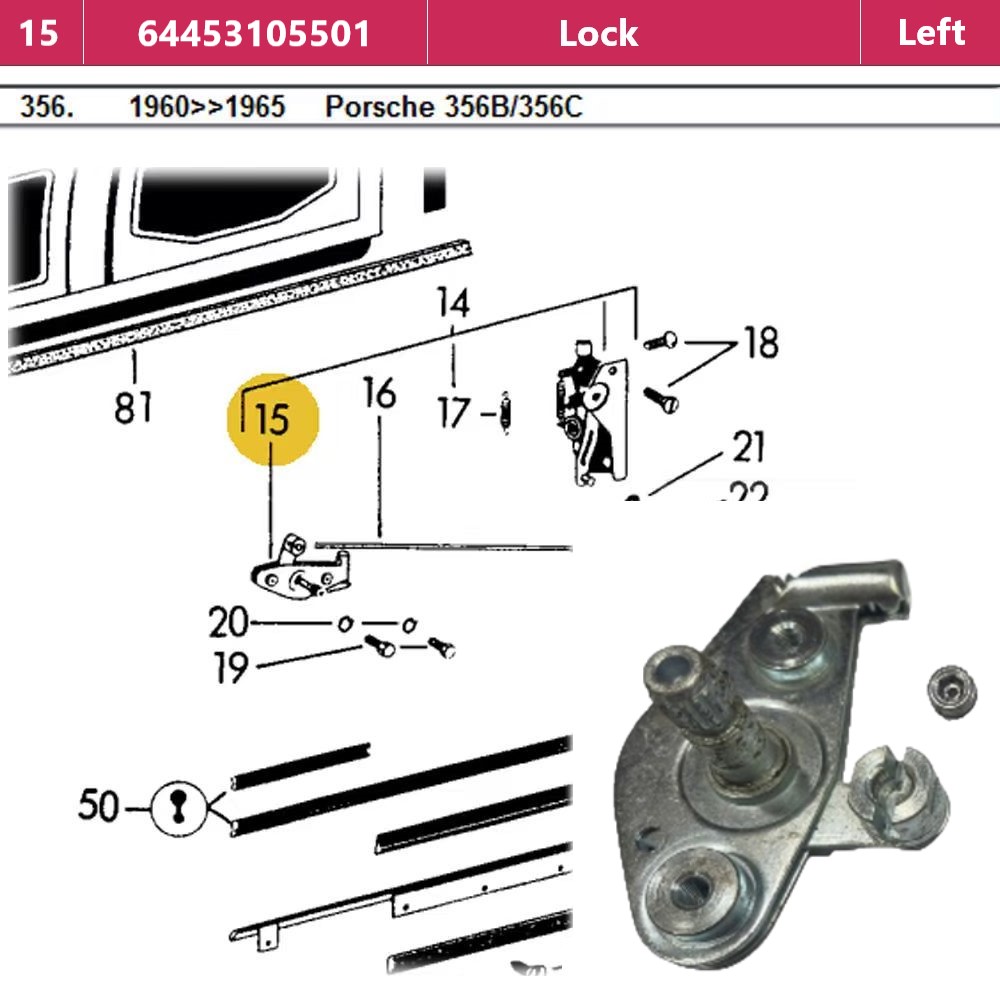 Lai Kam Wah Sdn. Bhd. Specialist in VW Aircooled Parts - 64453105501 - Door Lock Opening Mechanism - Left