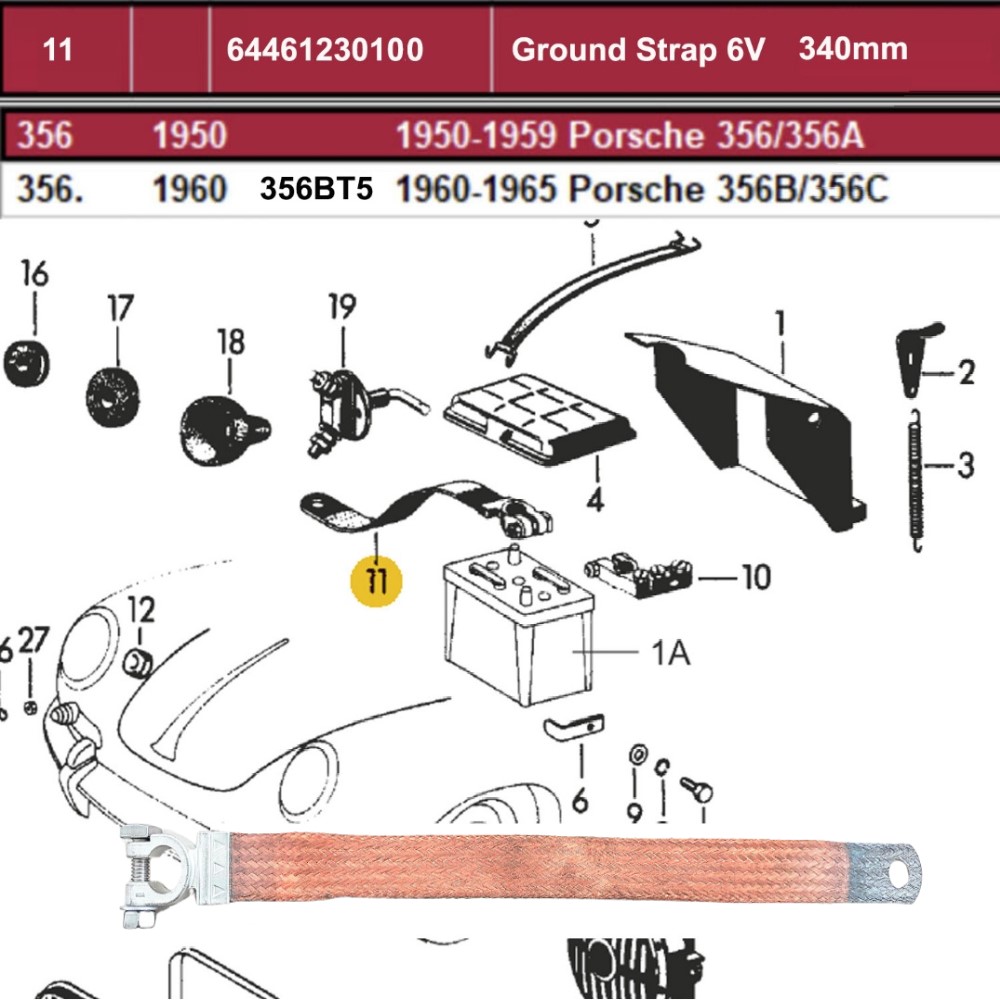 Lai Kam Wah Sdn. Bhd. Specialist in VW Aircooled Parts - 64461230100 - Ground Strap 6V - 340MM