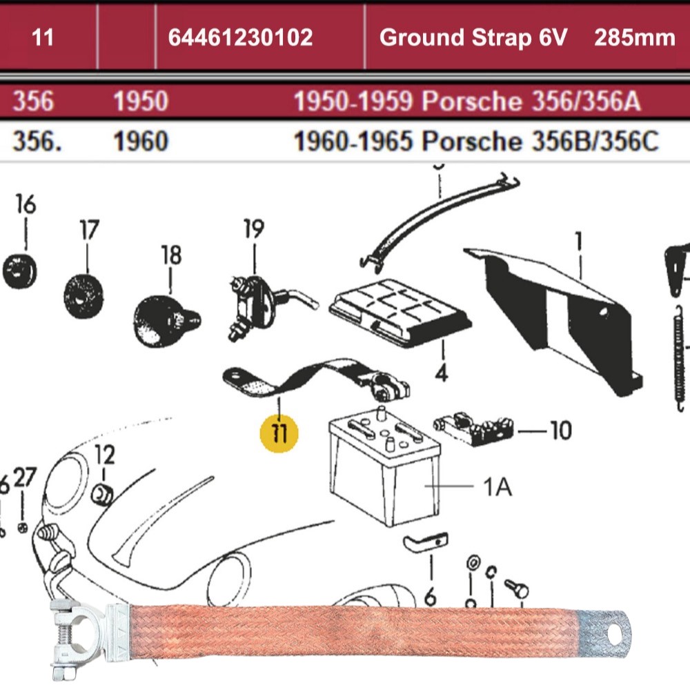 Lai Kam Wah Sdn. Bhd. Specialist in VW Aircooled Parts - 64461230102 - Ground Strap 6V - 285MM