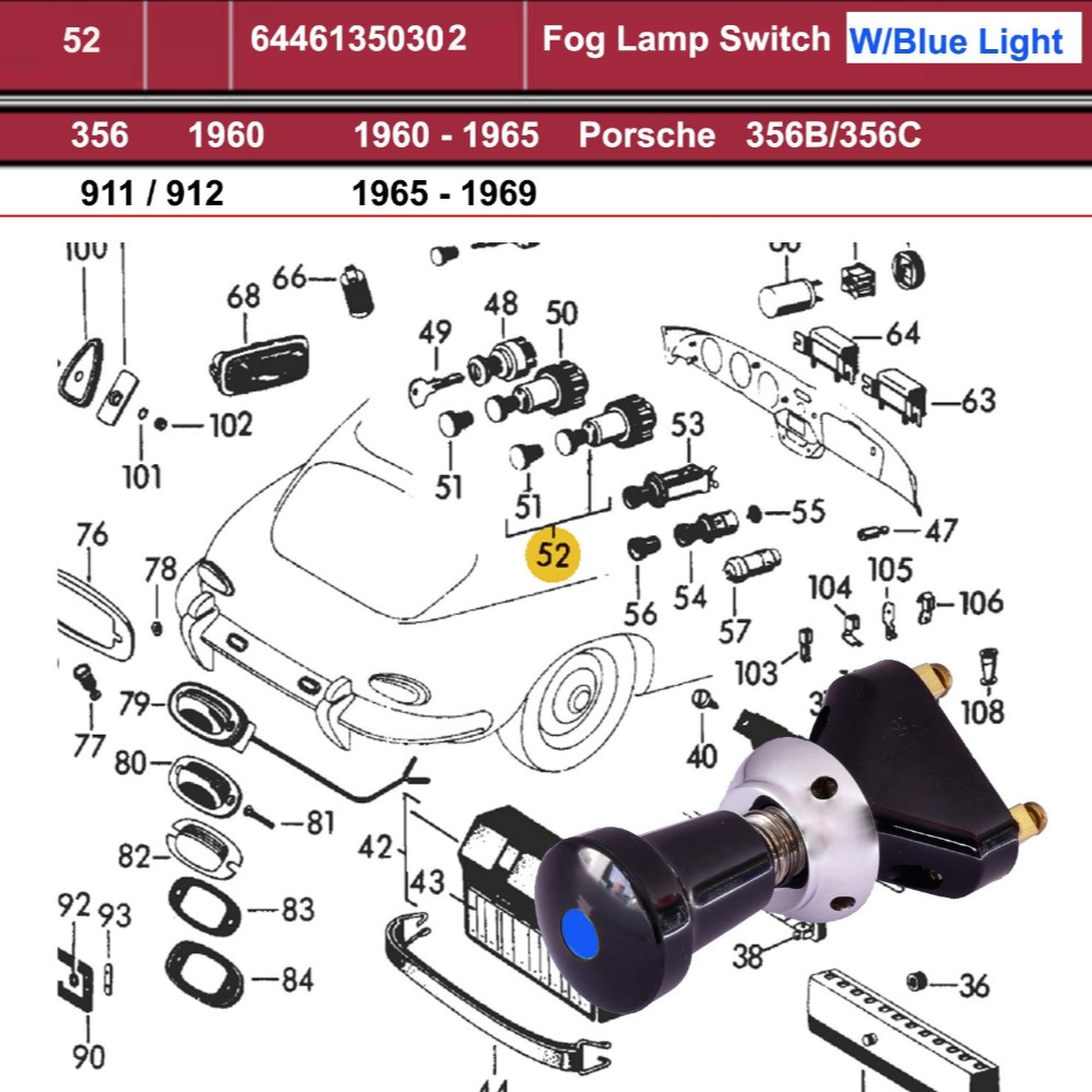 Lai Kam Wah Sdn. Bhd. Specialist in VW Aircooled Parts - 64461350302 - Fog Lamp Switch - Blue