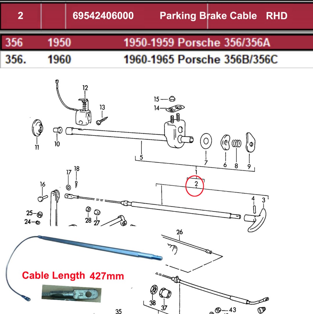Lai Kam Wah Sdn. Bhd. Specialist in VW Aircooled Parts - 69542406000 - Parking Brake Cable - RHD