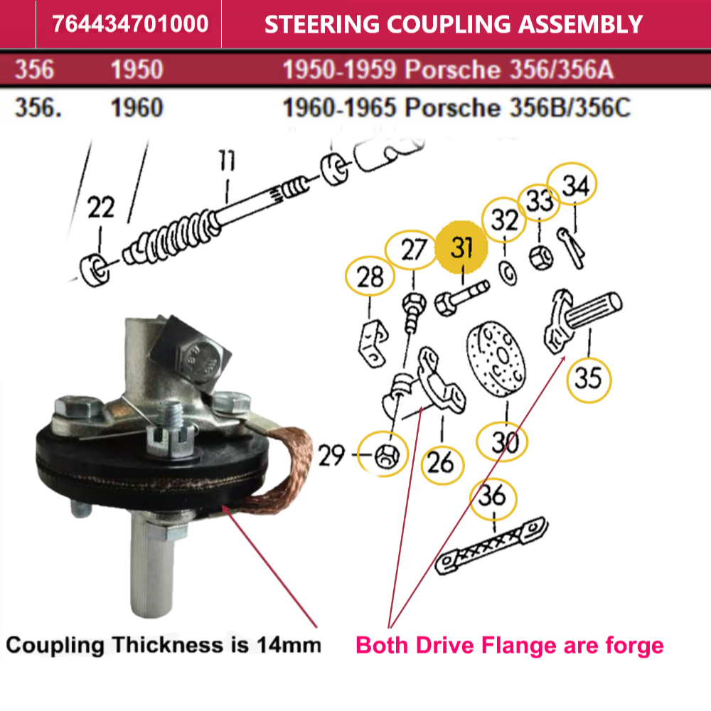 Lai Kam Wah Sdn. Bhd. Specialist in VW Aircooled Parts - 764434701000 - Steering Coupling Assembly - 14MM