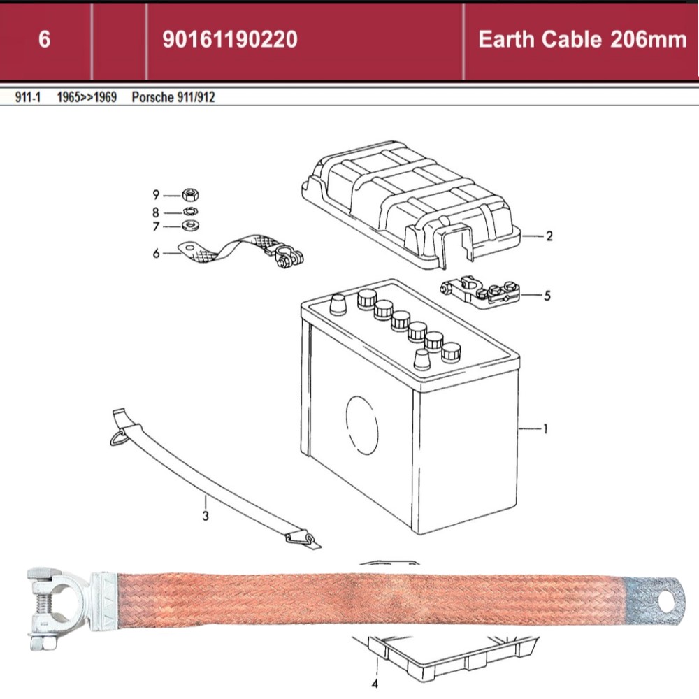 Lai Kam Wah Sdn. Bhd. Specialist in VW Aircooled Parts - 90161190220 - Earth Cable - 206MM