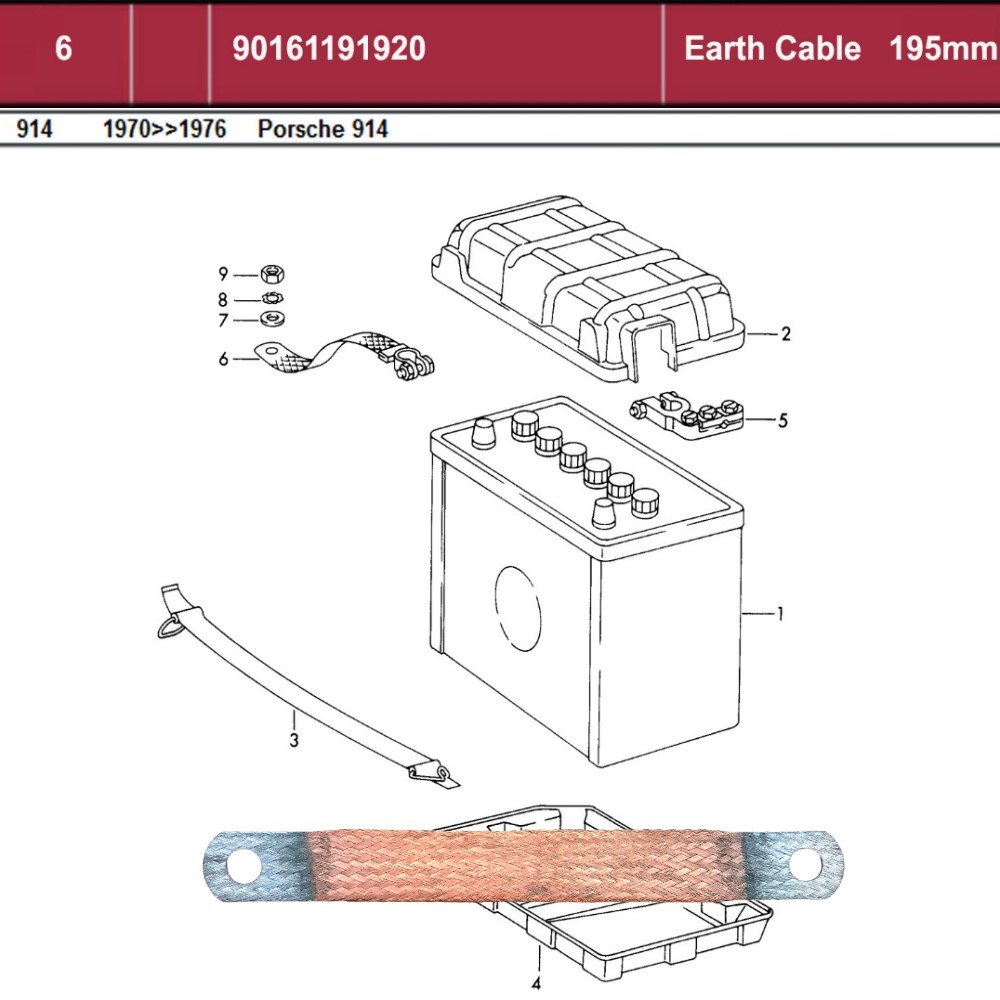 Lai Kam Wah Sdn. Bhd. Specialist in VW Aircooled Parts - 90161191920 - Earth Cable - 195MM