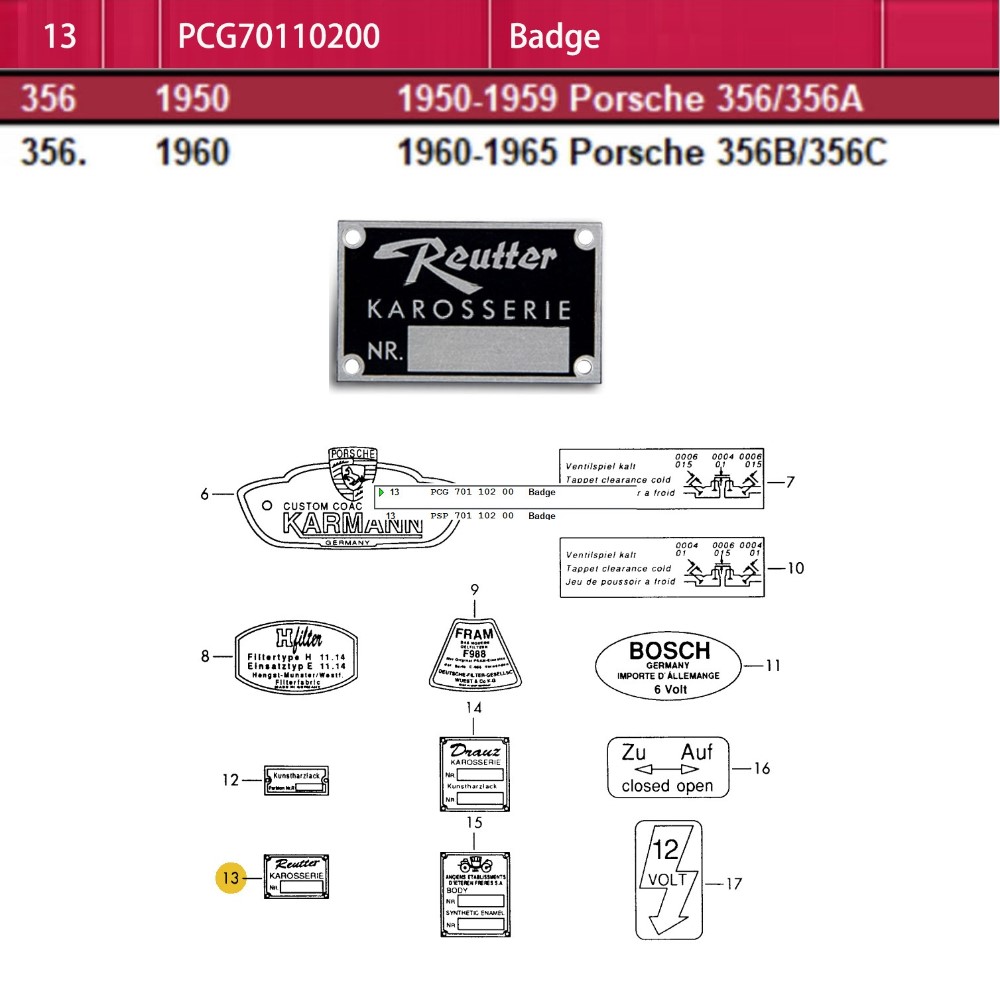 Lai Kam Wah Sdn. Bhd. Specialist in VW Aircooled Parts - PCG70110200 - Badge - REUTTER KAROSSERIE