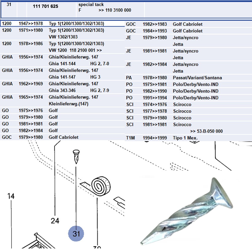Lai Kam Wah Sdn. Bhd. Specialist in VW Aircooled Parts - 111701625 - Special Tack Nail
