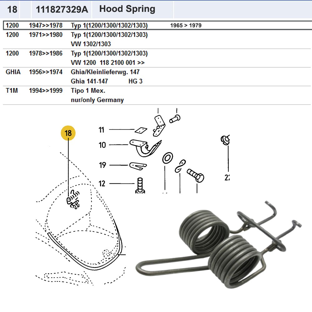 Lai Kam Wah Sdn. Bhd. Specialist in VW Aircooled Parts - 111827329A - Hood Spring