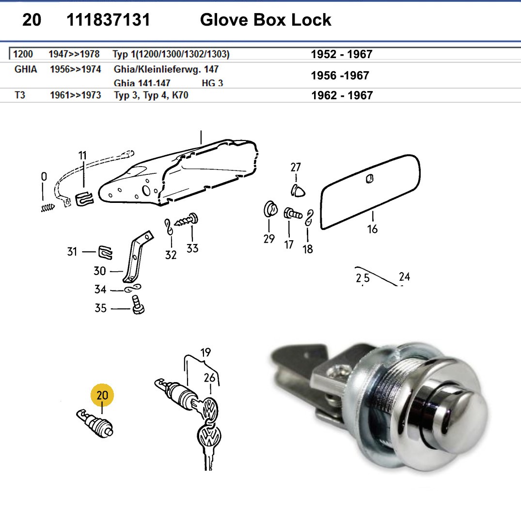 Lai Kam Wah Sdn. Bhd. Specialist in VW Aircooled Parts - 111837131 - Glove Box Lock