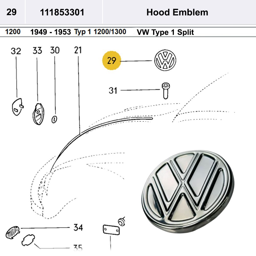 Lai Kam Wah Sdn. Bhd. Specialist in VW Aircooled Parts - 111853301 - Hood Emblem