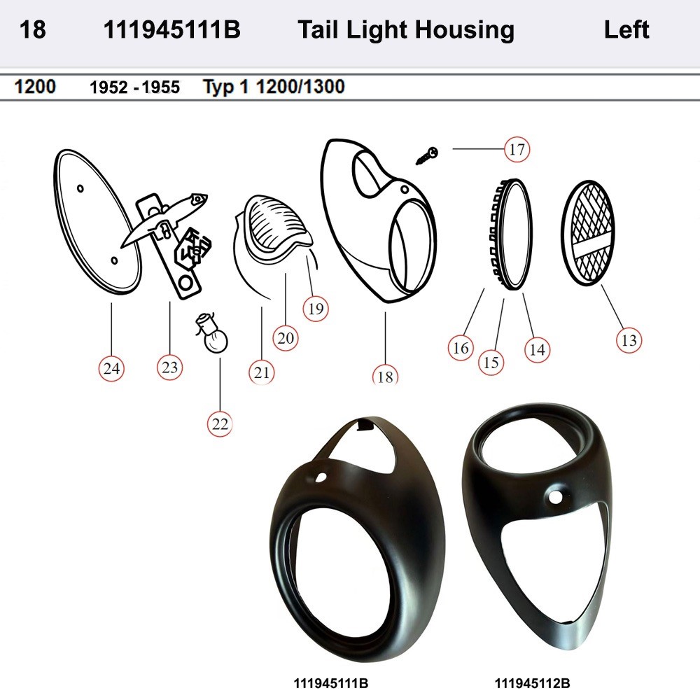 Lai Kam Wah Sdn. Bhd. Specialist in VW Aircooled Parts - 111945111B - Tail Light Housing - Left