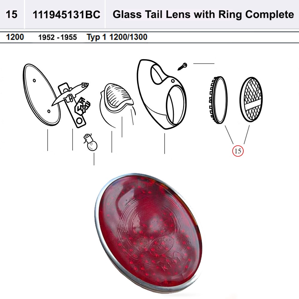 Lai Kam Wah Sdn. Bhd. Specialist in VW Aircooled Parts - 111945131BC - Glass Tail Lens With Ring