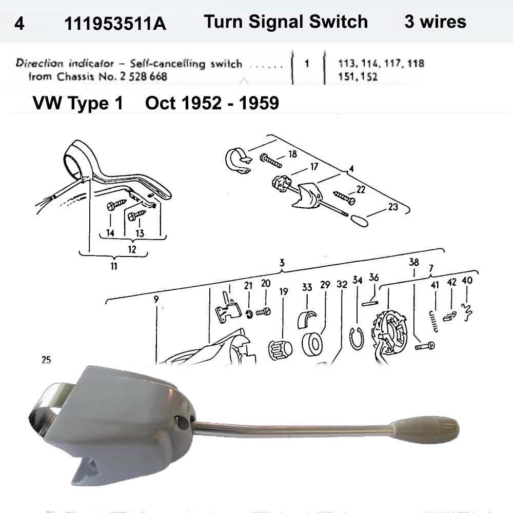 Lai Kam Wah Sdn. Bhd. Specialist in VW Aircooled Parts - 111953511A - Turn Signal Switch - 3Wire