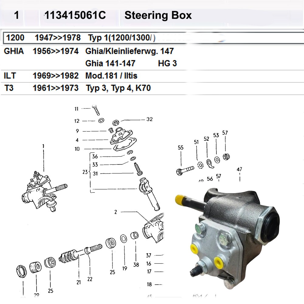 Lai Kam Wah Sdn. Bhd. Specialist in VW Aircooled Parts - 113415061C - Steering Box